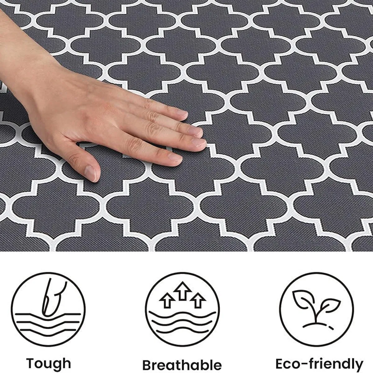Close-up of the organiser's grey and white geometric fabric pattern
