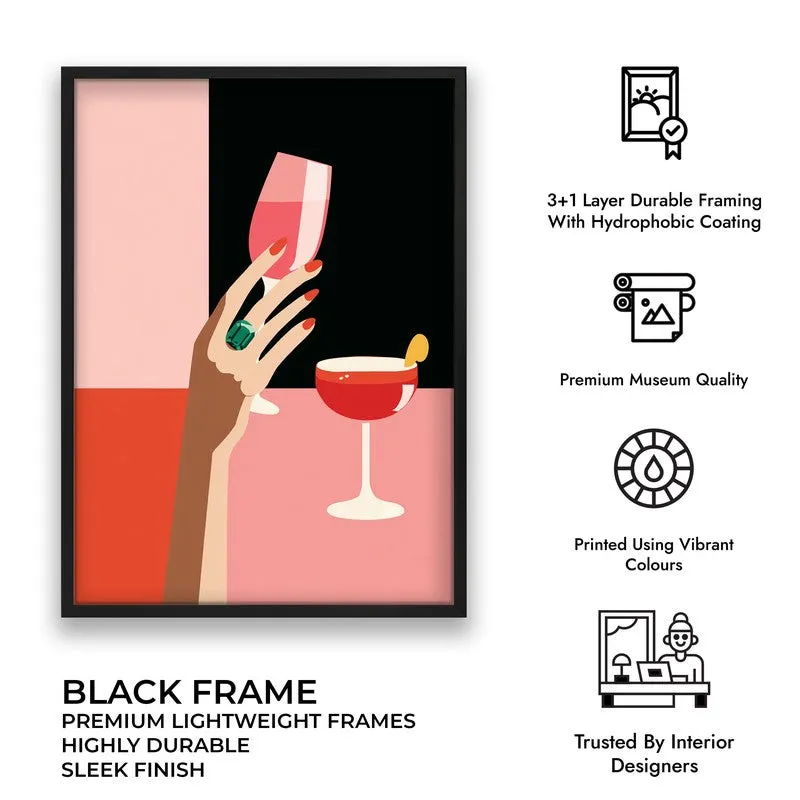 Vintara Wine Sip Illustration Canvas Wall Painting With Black Frame media 7