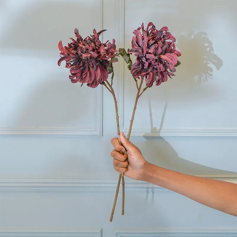 Faux Maroon Chrysanthemum Flower Stick (20 CM) - Set Of Two media 1
