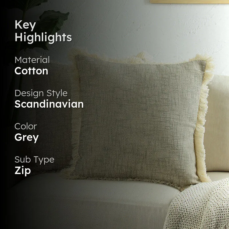 Botanic Silk Touch Woven Cotton Cushion Cover (Grey) - Set Of Two media 2