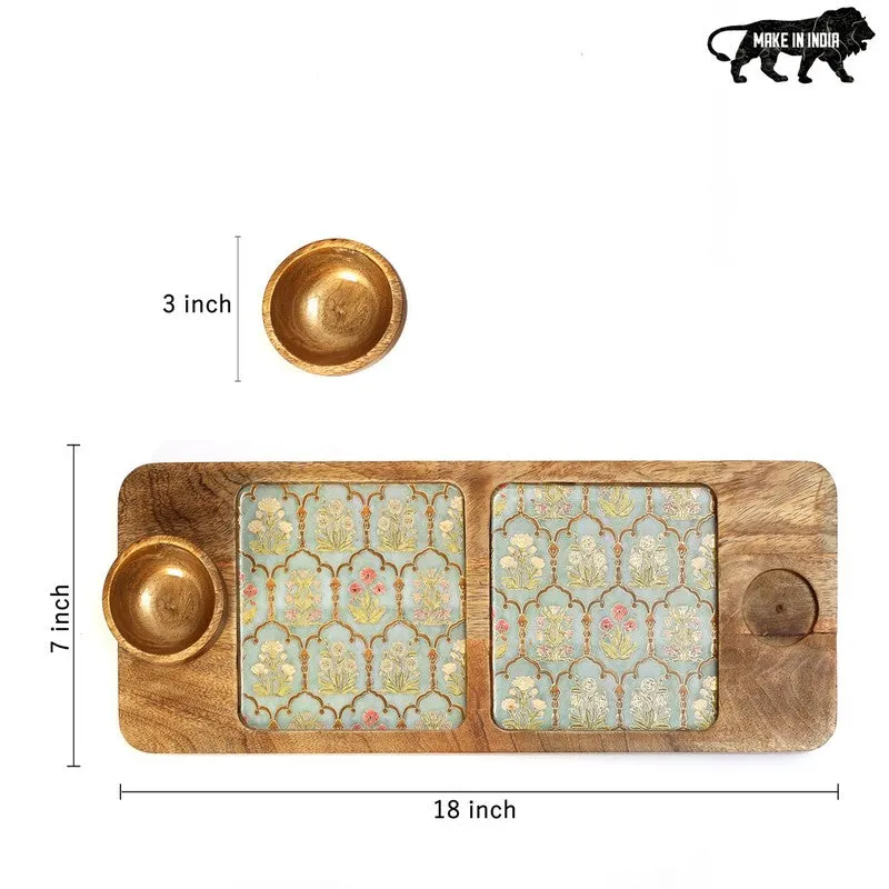 Hexafloral Mango Wood Platter With Dip Bowl - Three Piece Set media 8