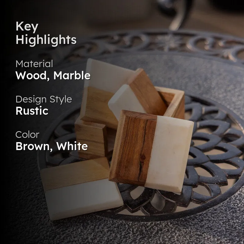 EarthTone Wood & Marble Coasters - Five Piece Set media 2