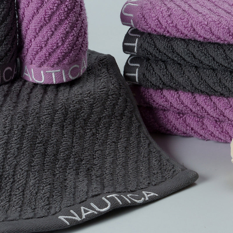 Nautica Riviera Soft Cotton Hand & Face Towel (Dark Grey & Lilac) - Set Of Eight media 3