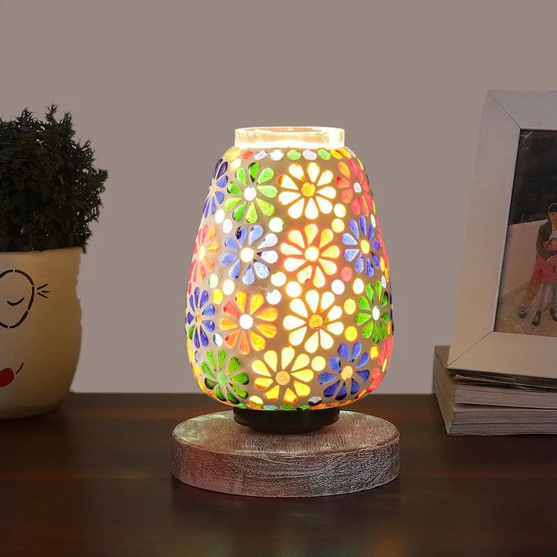 Crystique Glass Table Lamp With Wooden Base - Multicolor media 3