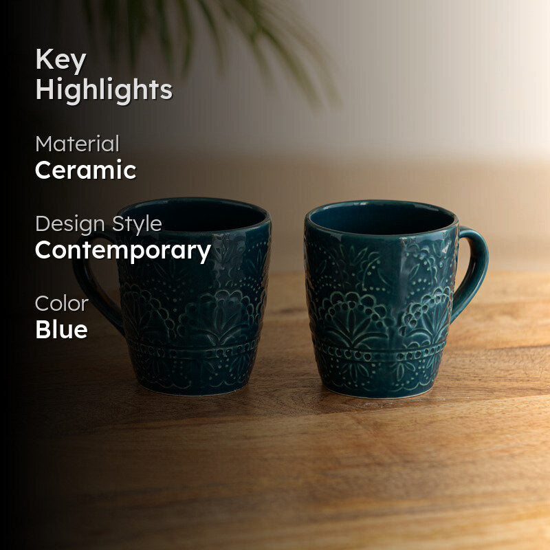 Teal Ceramic Tea Cup (180 mL Each) -  Set of Two media 2