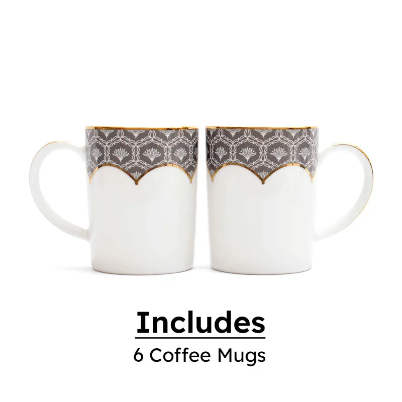 Gilded Legacy Slim 24k Gold Brushed Porcelain Coffee Mug(280 mL Each/Grey) - Set Of Six media 5