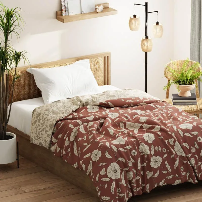Lathika Floral Reversible Microfiber Comforter (Brown) - 120 GSM media 4