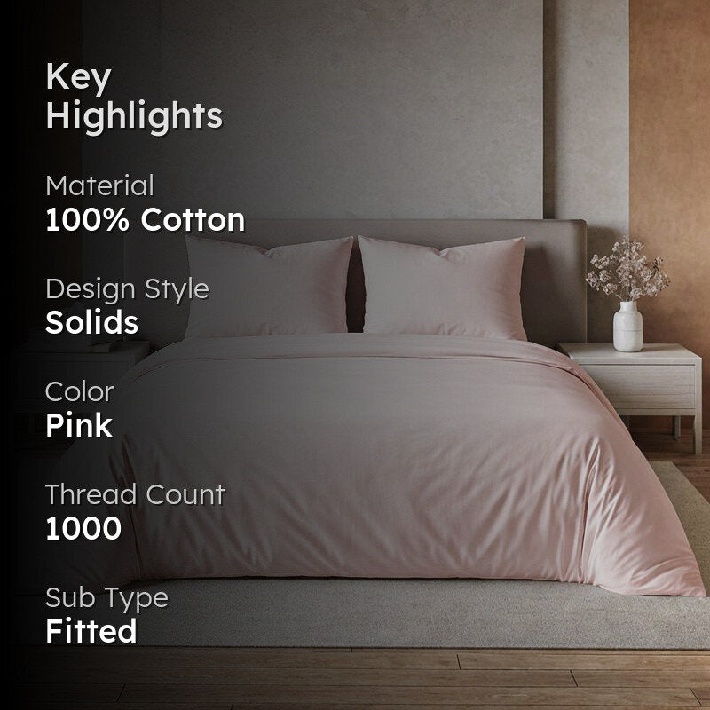Maison Solid Cotton Bedsheet (Cameo Rose) - 1000 TC media 2