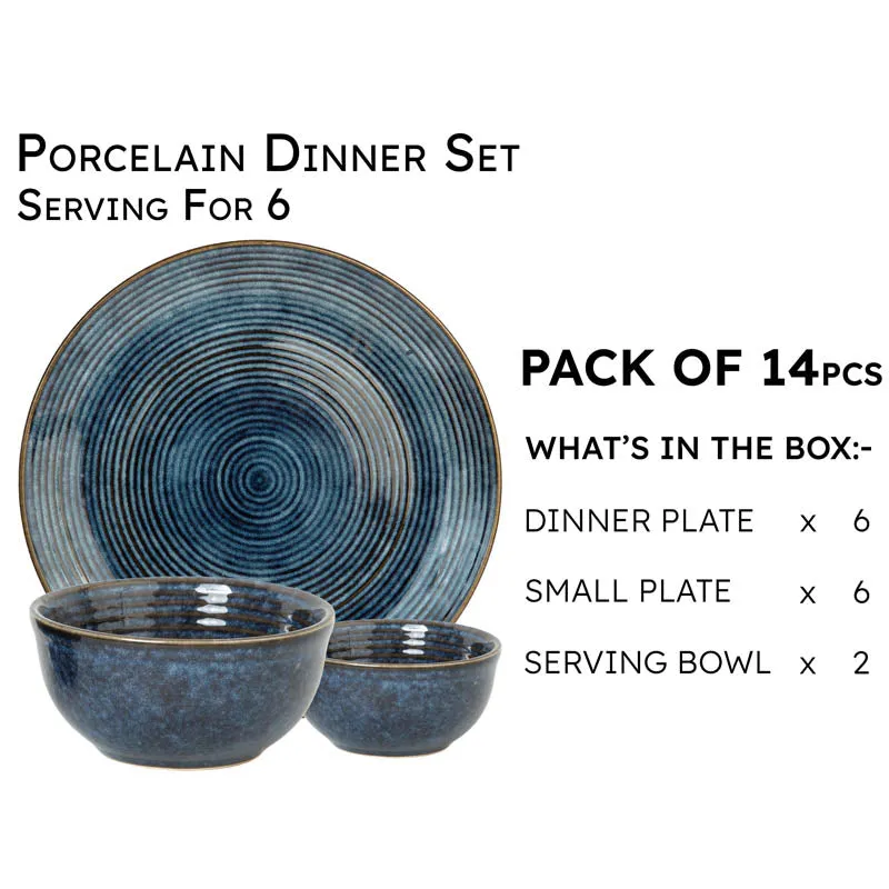 Meghneel Handmade Dinner Set (Blue/1 L/ 180 mL) - 14 Piece Set media 3