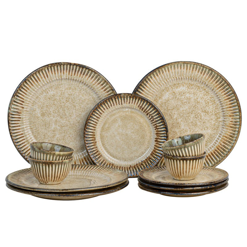 Rustic Beige Ceramic Dinner Set - 12 Piece Set media 3