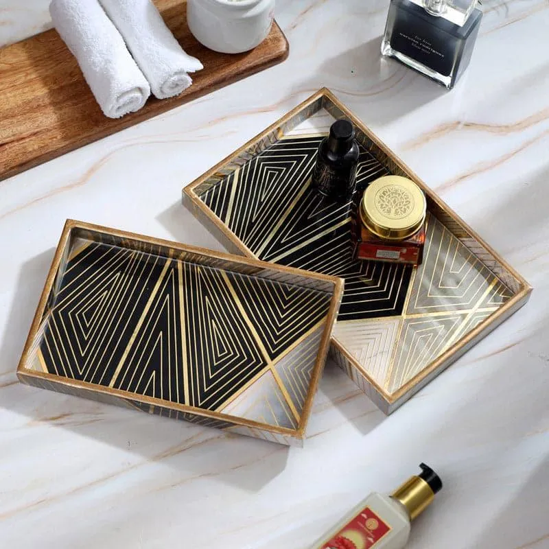 Aksa Premium Embossed Wooden Serving Trays - Set of 2 media 1
