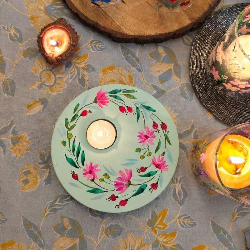 Pink Rosa Handpainted Tealight Candle Holder