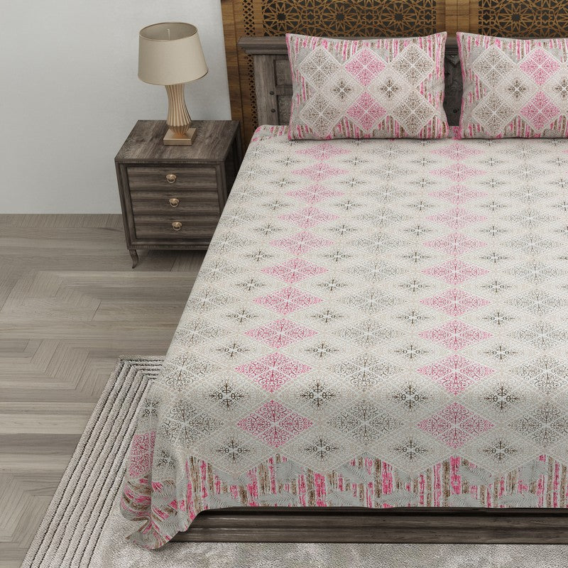 Blooma Cotton Bedsheet (Grey,Pink) - 240 TC media 3