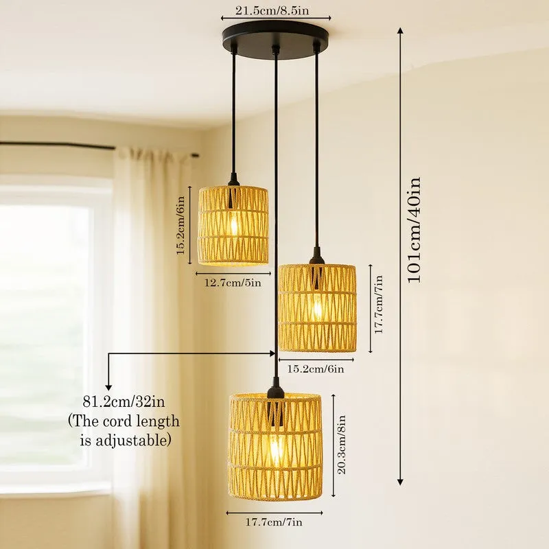 Lucentra Elegant Raffia Ceiling Lamp - Beige & Black media 7