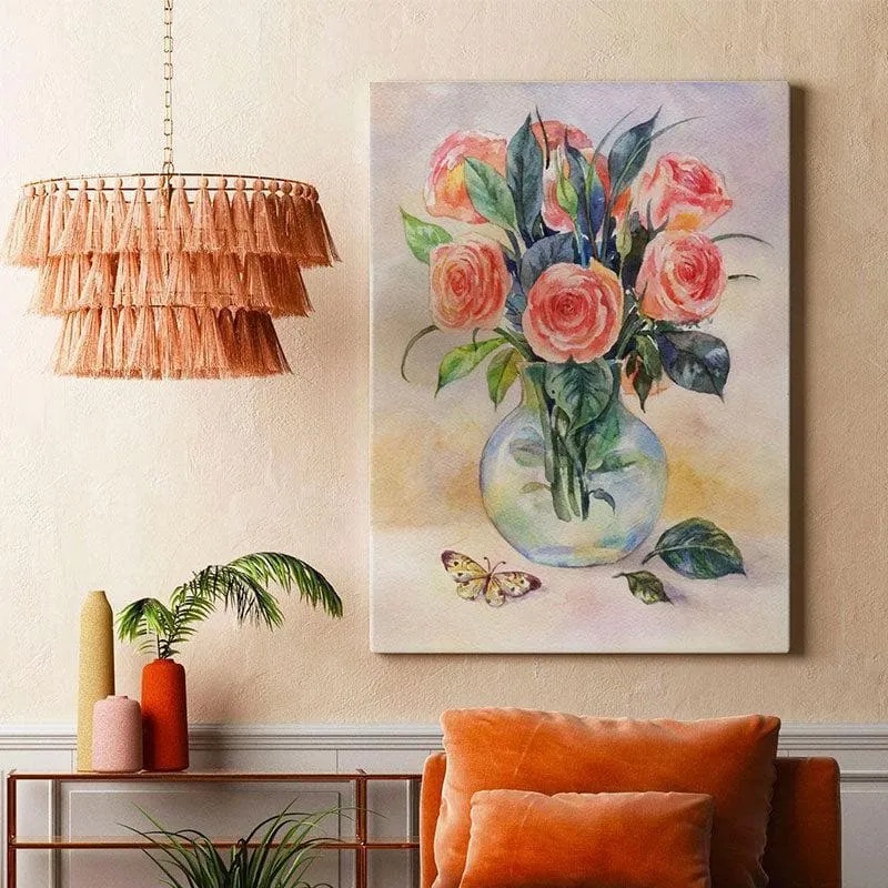Still Life Roses & Butterflies Canvas Wall Painting - Gallery Wrap media 1