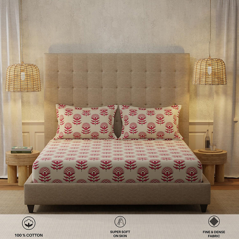 Urban Space Florabell Cherry Red Cotton Bedsheet - 200 TC media 4