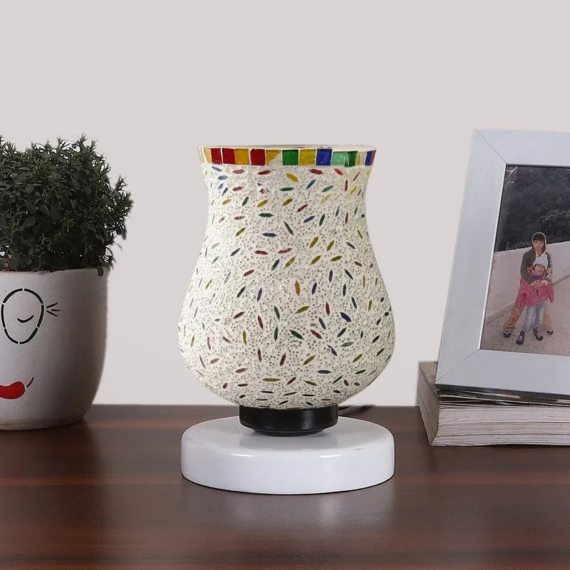 Gloriva Mosaic Glass Table Lamp With Wooden Base - Multicolor media 4