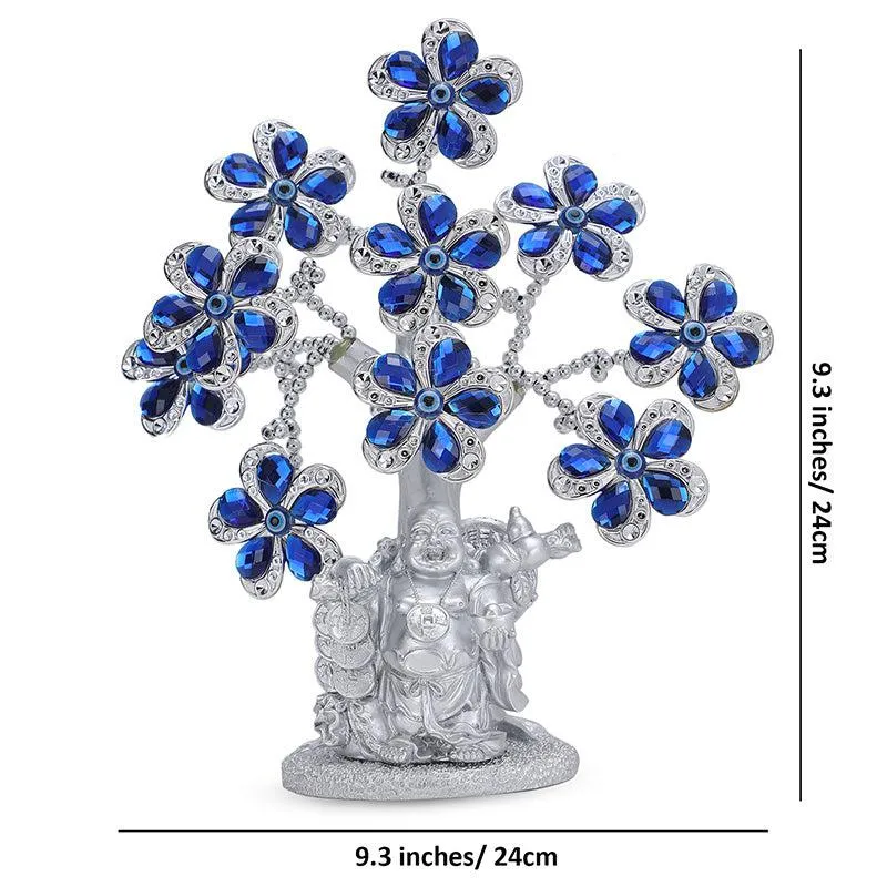 Laughing Buddha Tree Of Life Showpiece - Blue & Silver media 6