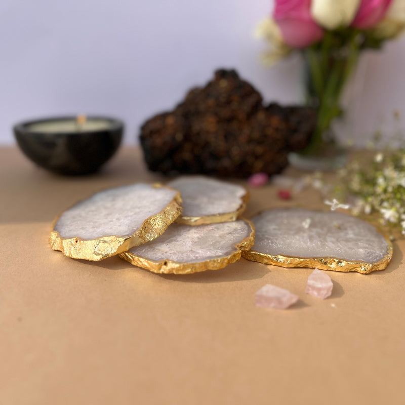 Celeste Handcrafted Crystal Agate Coaster (White ) - Set Of Four media 4