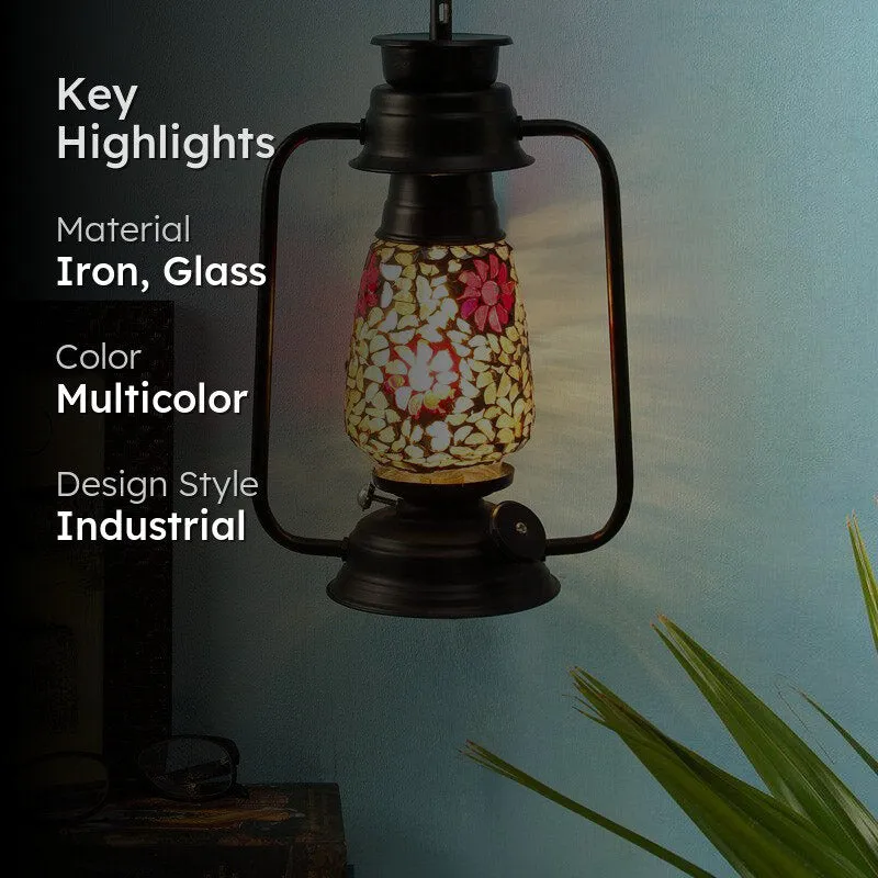 Phoolkari Mosaic Lantern Iron Wall Lamp - Black media 2