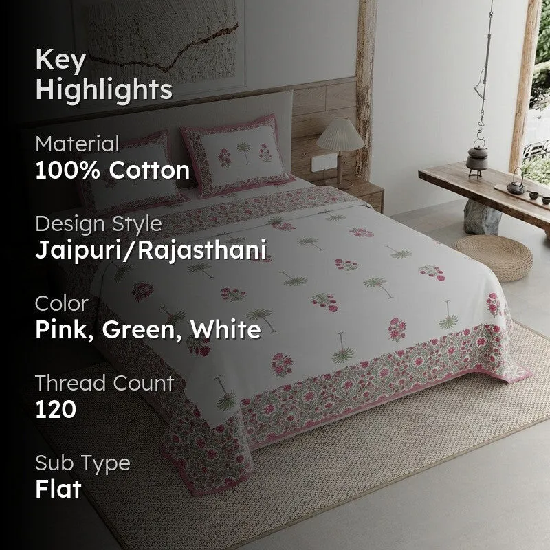 Rang Style Cotton Bedsheet (Pink,Green,White) - 120 TC media 2