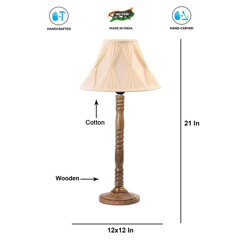 Loft Style Table Lamp With Carved Wooden Base - Ivory,Brown media 6