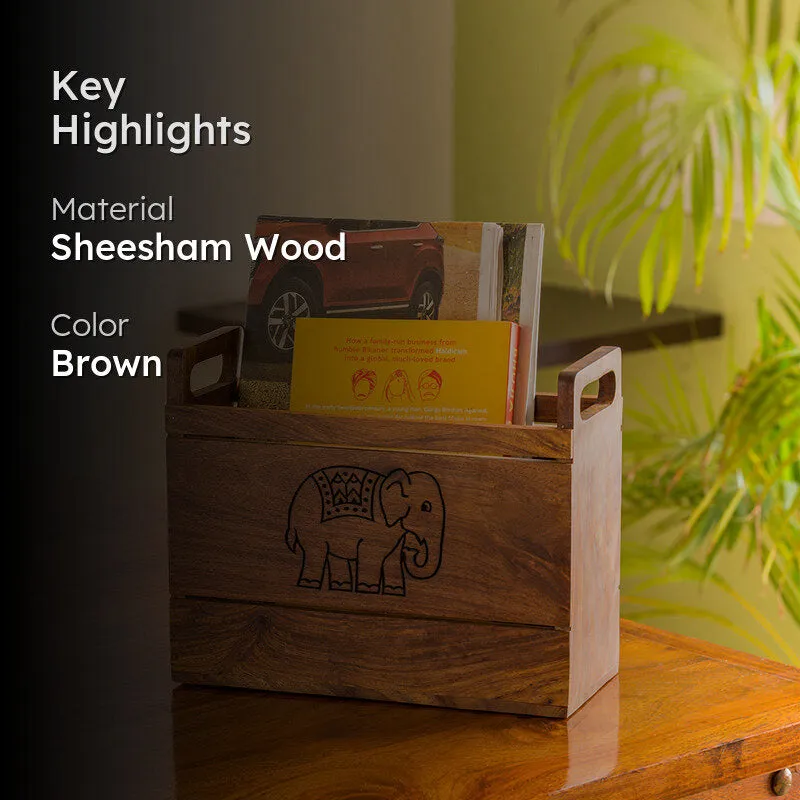 Trunk Tales Handcarved Sheesham Wood Magazine Holder media 2