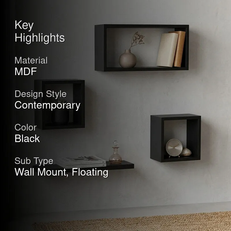 Retro Revival Wall Shelf - Black - Set Of Four media 2