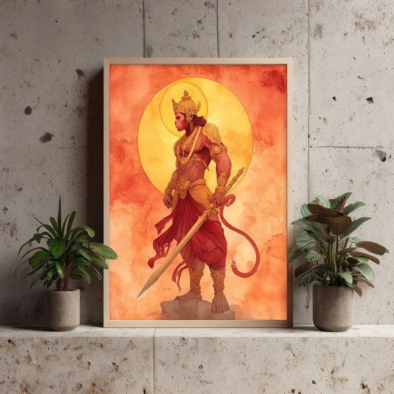 Divine Strength Sri Hanuman I Archival Paper Wall Art - Natural Brown Frame media 4