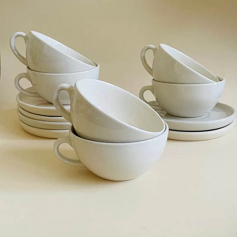 Blush & Brew Ceramic Cup & Saucer (White/320 mL Each) - Set of Six media 1