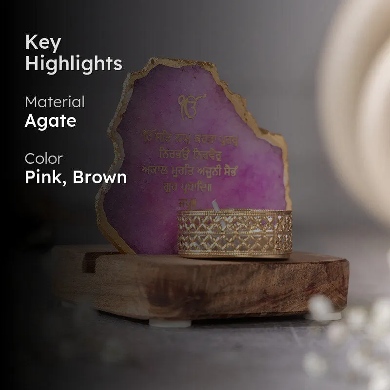 Agate Onkar Mantra Tea Light Holder - Pink media 2