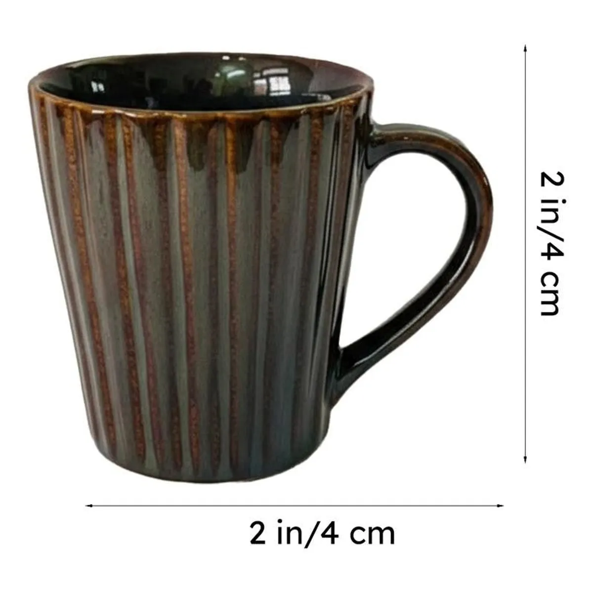 Single glossy brown ribbed ceramic mug with a curved handle