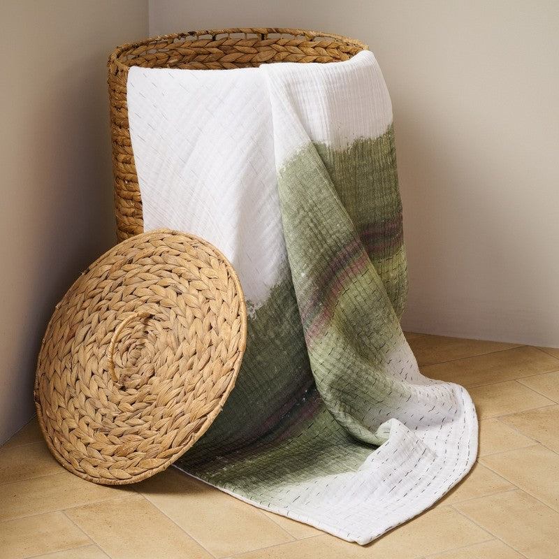 Rang Mahal Cotton Bath Towels - White, Green