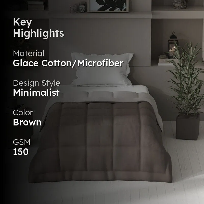 Vasta Solid Reversible Dual Color Glace Cotton/Microfiber Comforter (Brown & Ivory) - 150 GSM media 2