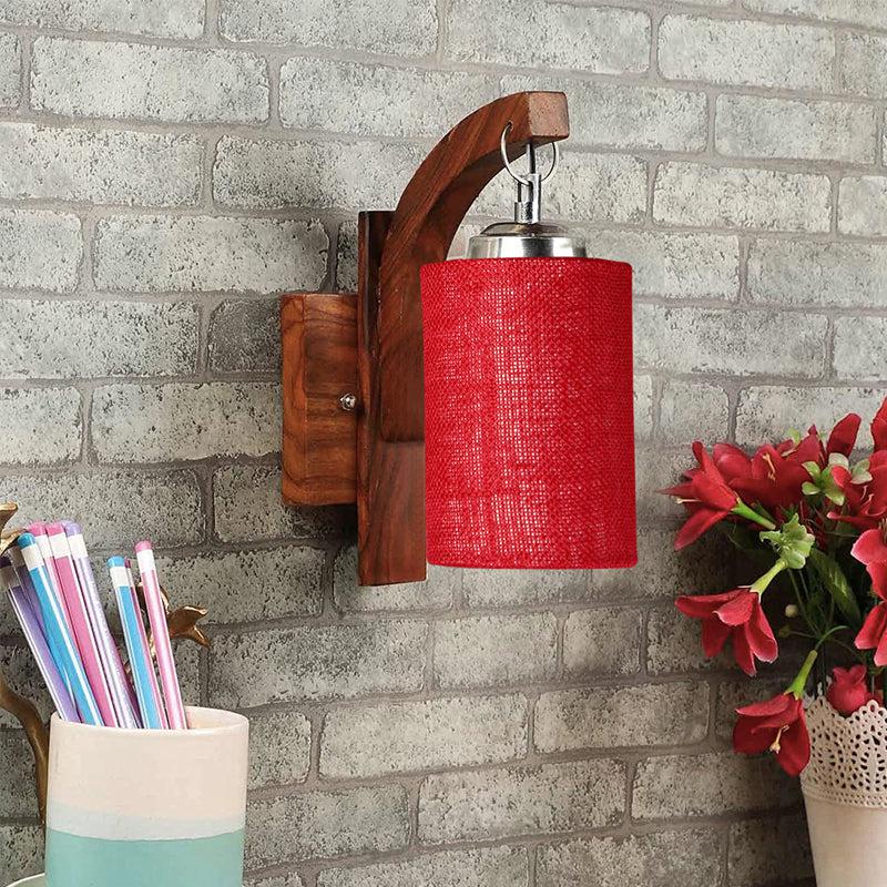 Forma Cylindrical Fabric & Wooden Wall Lamp - Maroon media 3