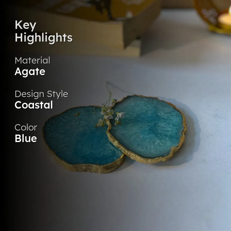 Celeste Handcrafted Crystal Agate Coaster (Turquoise) - Set Of Two media 2