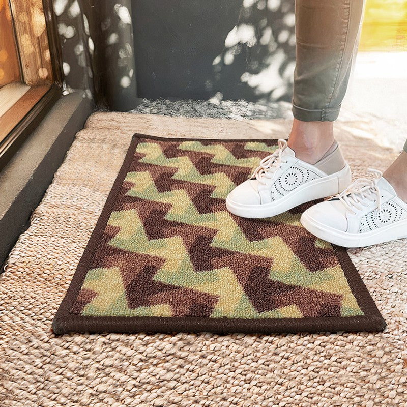 Glyn Geometric Nylon Door Mats - Brown,Green - 45 x 30 cms