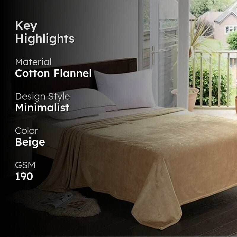 Camella Solid Knitted Cotton Flannel Blanket (Beige) - 190 GSM media 2