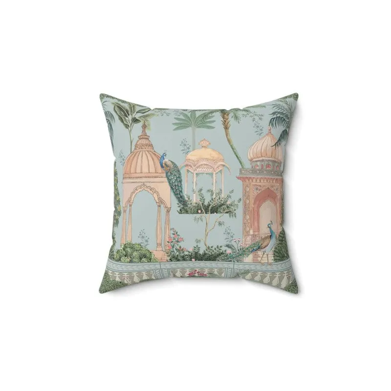 Peacock Mahal Taffeta Silk Cushion Cover media 3