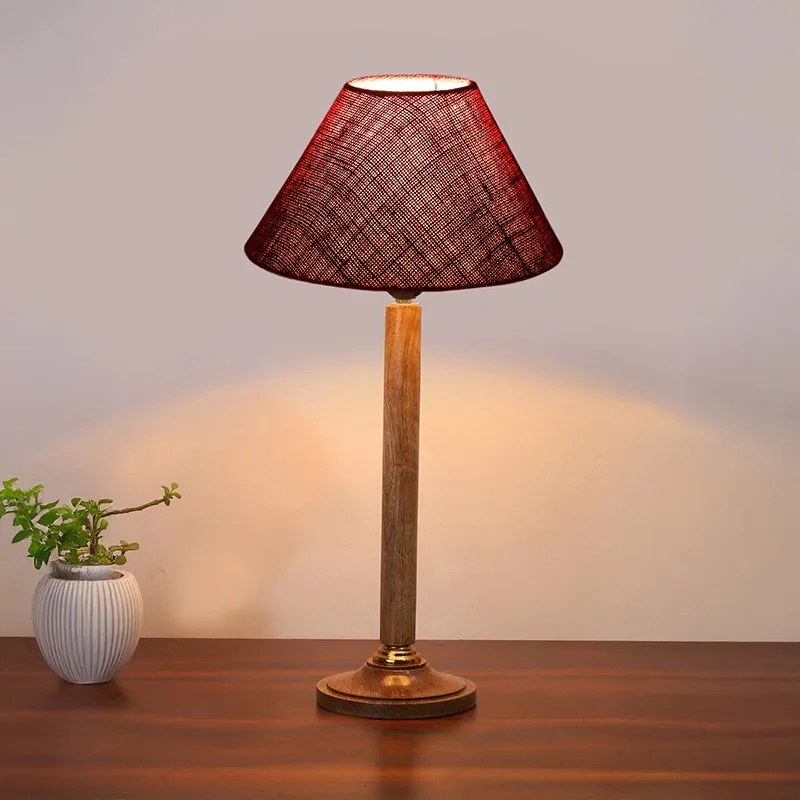 Loft Gleam Table Lamp With Wooden Base - Maroon,Brown media 1