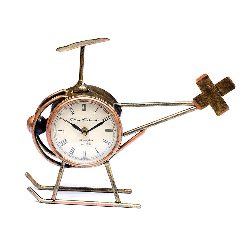 Vintage Copter  Accent Metal Table Clock media 4