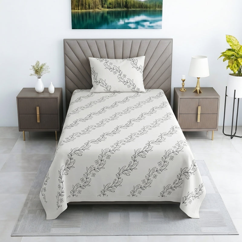 Bloom Stipe Printed Cotton Bedsheet - 330 TC - Single
