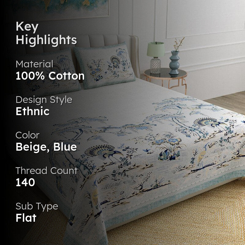 Kalyani Cloud Floral Cotton Bedsheet (Beige) - 140 TC media 2