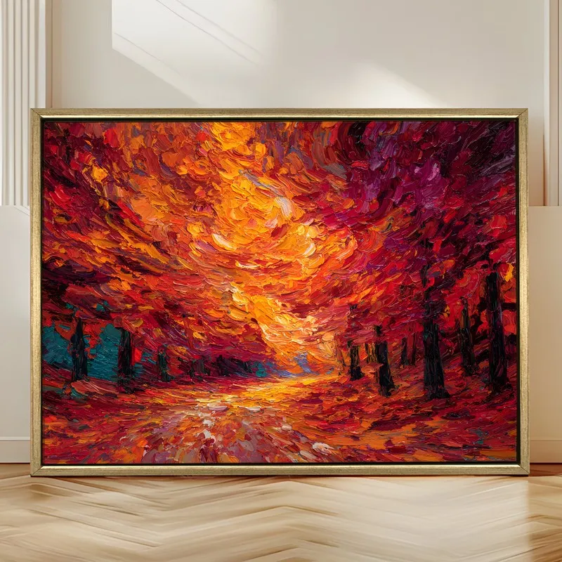 Cinnabar Forest Canvas Wall Painting With Frame media 4