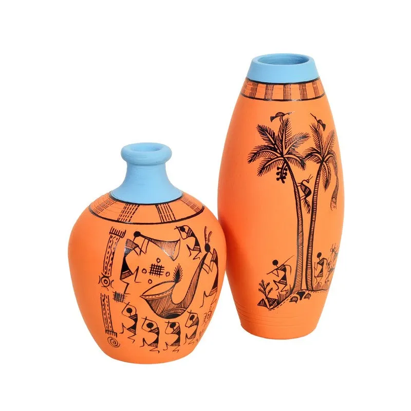 Terrava Artistic Orange & Blue Ceramic Vase - Set Of Two media 5