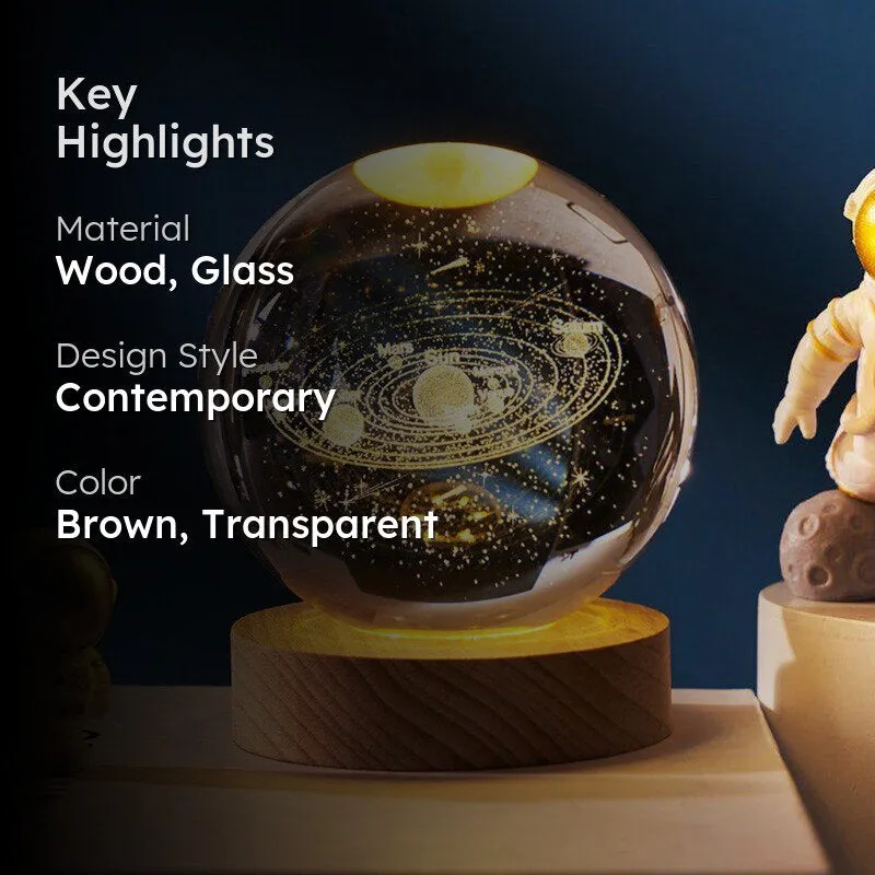 Crystal Solar System Led Wooden Table Lamp - Brown,Transparent media 2