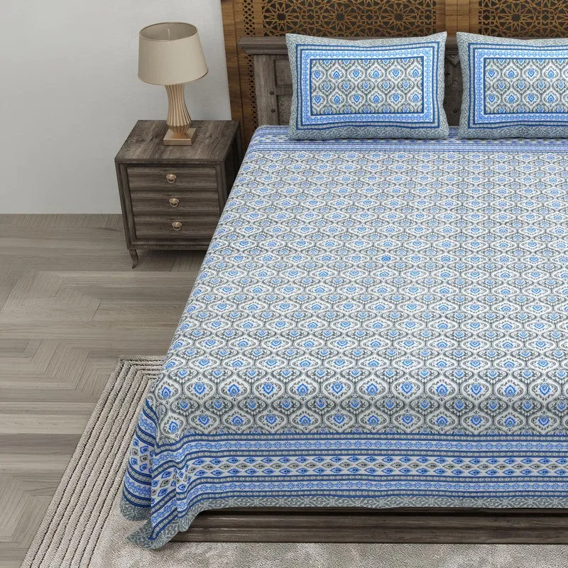 Leafa Cotton Bedsheet (Blue,Grey) - 240 TC media 3