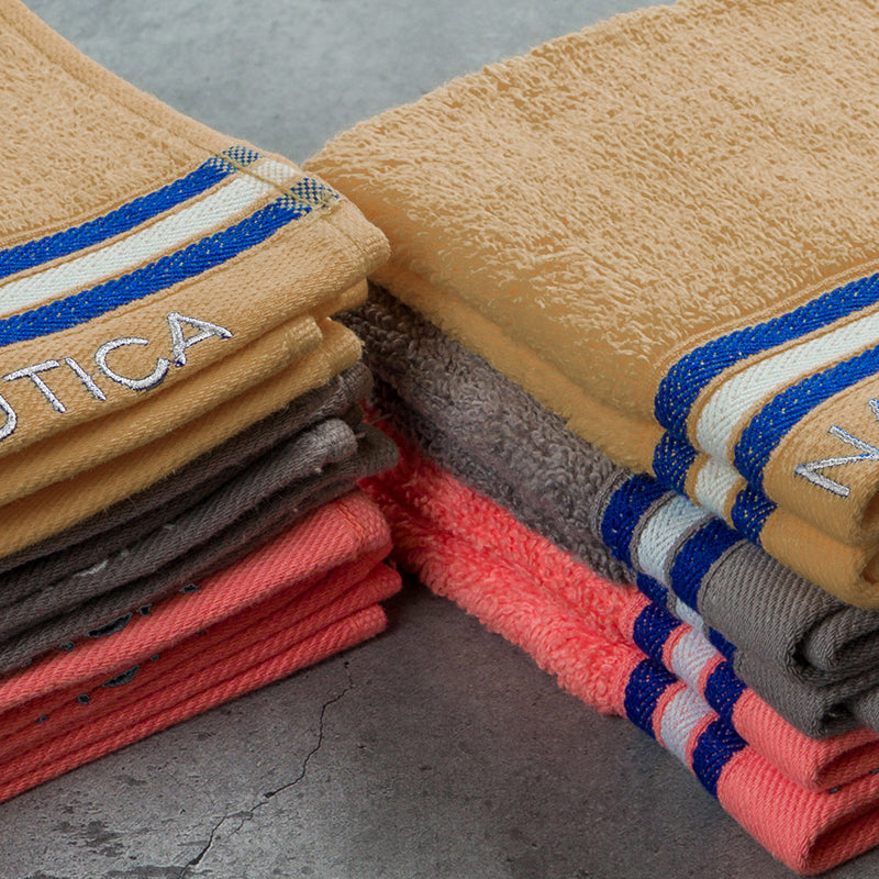 Nautica Dove Down Cotton Hand & Face Towel (Grey,Beige & Coral) - Set Of Twelve media 5