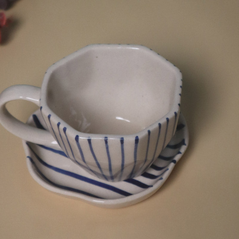 Stripe Steam Cup & Saucer (200 ML) - Two Piece Set - Bundles