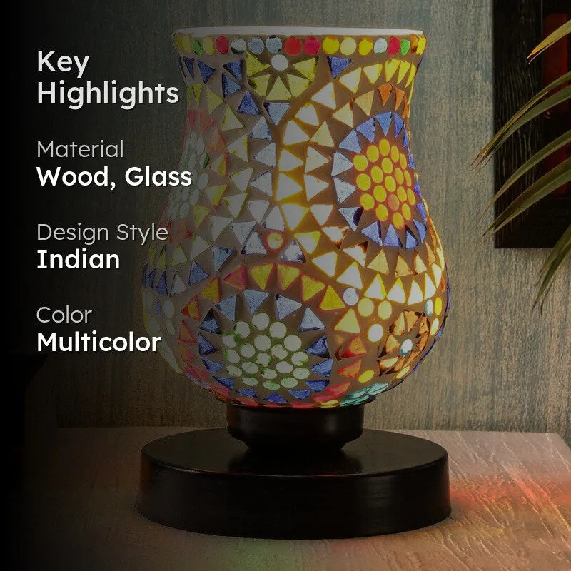Lumeweave Mosaic Glass Wooden Table Lamp With Base - Multicolor media 2